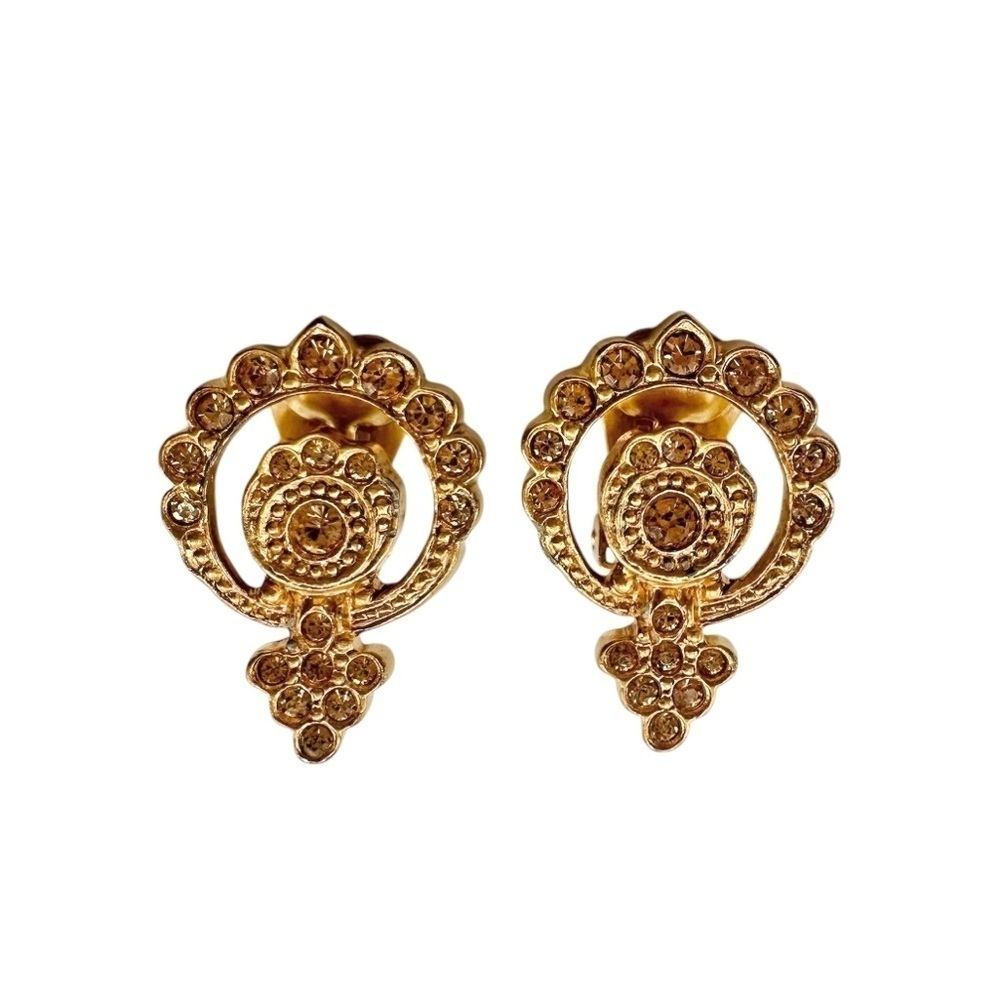 VTG Christian Dior Gold Tone Baroque Double Circles Filigree Clip Earrings - Picture 2 of 14